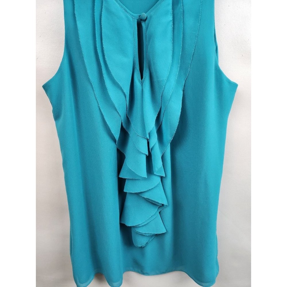 Vince Camuto Turquoise Chiffon Layered Ruffle Sleeveless Blouse Top PS - Picture 2 of 7